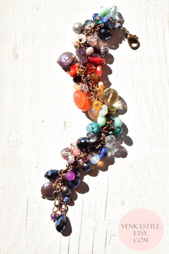 Rainbow Stuff Bracelet, Rainbow Beads Bracelet, Rainbow Crystals Bracelet, Amethyst Bracelet, Pink Quartz Bracelet, Ethnic Bracelet for Her