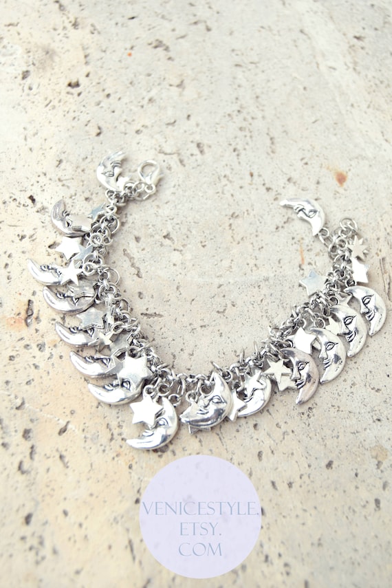 Moon Child Bracelet,silver Star Bracelet,half Moon Bracelet,witch