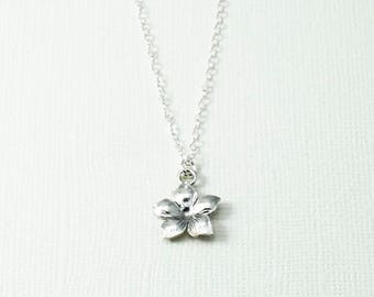 Flower Necklace, Simple Necklace, Delicate Necklace, Mothers Necklace, Sterling Silver Necklace,Childs Necklace