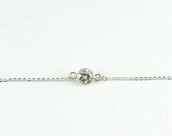 Tiny Crystal Necklace, Simple Necklace, Delicate Necklace, Sterling Silver Necklace