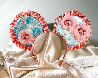 Floral Mouse Ears, Comfortable Flexible Headband, No Headache, satin Mickey ears, satin Minnie ears