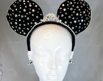 Mickey Ears, Minnie Ears, Mouse ears with flexible headband, No headache Disney Ears, black velvet mouse ears, crystal mouse ears