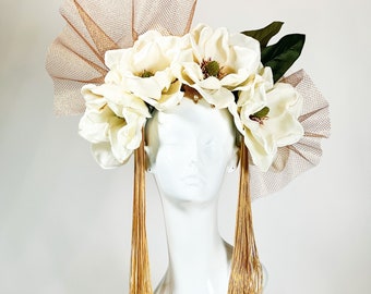 Fascinator, Kentucky Derby fascinator, Flower Crown, Floral Headpiece, Floral Headband, Festival Headpiece, Wedding Headband