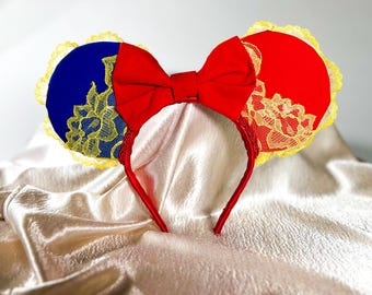 Mickey Ears, Minnie Ears, Mouse ears with flexible headband, No headache Disney Ears, Snow White mouse ears, Snow White