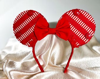 Striped Minnie Mouse Ears: Flexible Headband, No Headache + Free Earrings