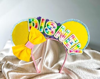 Yellow Minnie Mouse Ears: Comfortable Flexible Headband, Free Earrings