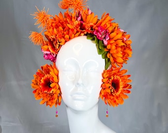 Fascinator, Kentucky Derby fascinator, Flower Crown,Floral Headpiece, Floral Headband, Festival Headpiece, Wedding Floral Headband