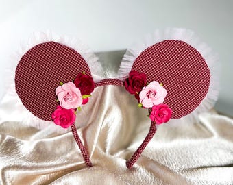 Mickey Ears, Minnie Ears, Mouse ears with flexible headband, No headache Disney Ears, burgundy mouse ears, burgundy Minnie ears