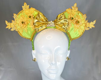 Mickey Ears, Minnie Ears, Mouse ears with flexible headband, No headache Disney Ears, Princess Tiana mouse ears, Tiana Minnie ears