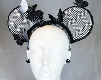 Plaid Mouse Ears: Comfortable Flexible Headband, Free Earrings