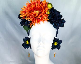 Fascinator, Kentucky Derby fascinator, Flower Crown,Floral Headpiece, Floral Headband, Festival Headpiece, Wedding Floral Headband
