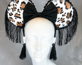Leopard Print Mouse Ears: Comfortable Flexible Headband, Free Earrings