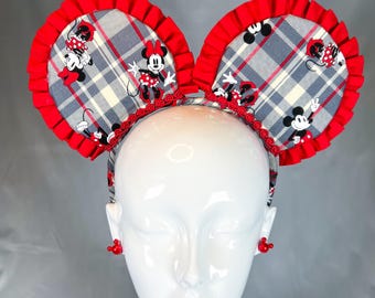 Mickey Ears, Minnie Ears, Mouse ears with flexible headband, No headache Disney Ears, plaid mouse ears, plaid Minnie ears