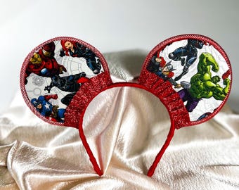 Mickey Ears, Minnie Ears, Mouse ears with flexible headband, No headache Disney Ears, Avengers mouse ears, Avengers Minnie ears