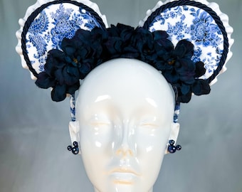 Mickey Ears, Minnie Ears, Mouse ears with flexible headband, No headache Disney Ears, floral mouse ears, blue Minnie ears,