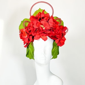 Floral Kentucky Derby Fascinator: Red Flower Crown Headband
