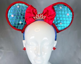 Little Mermaid Mouse Ears: Comfortable Flexible Headband, Free Earrings