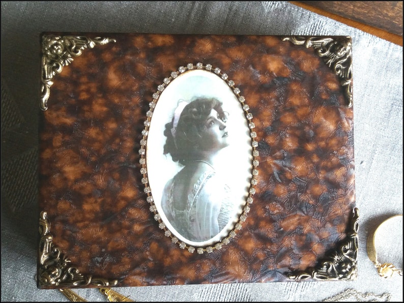 Handmade altered big old box with a victorian lady image