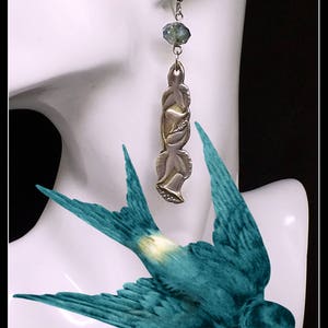 Handmade silver spoon and blue crystal beads long dangle earrings image 3