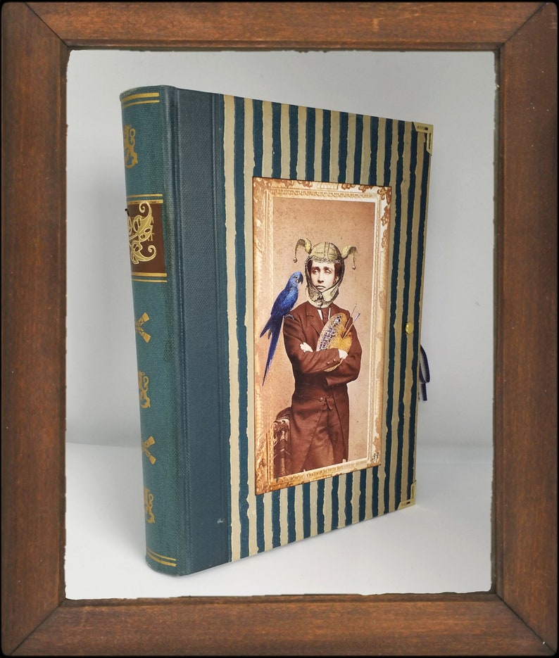 Handmade old book cover big blue trinket box