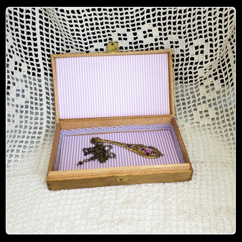 Handmade altered purple wooden mixed media jewelry box