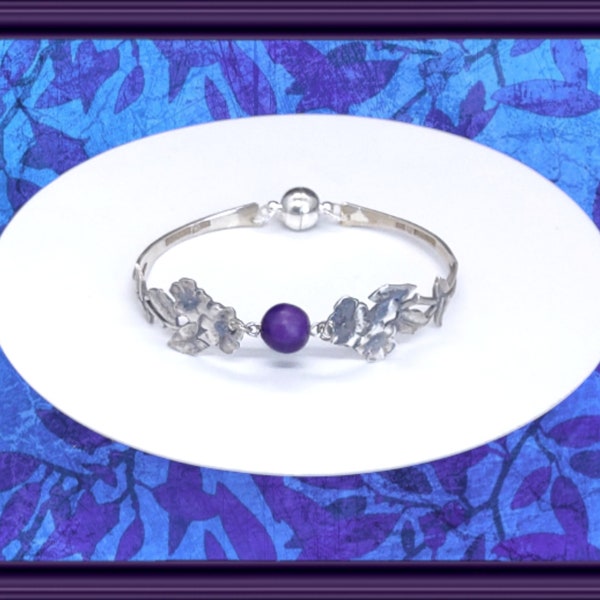 Handgemachtes massives Silberlöffel lila Armband mit Magnetverschluss