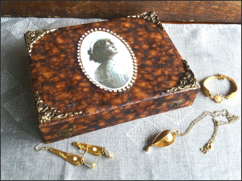 Handmade altered big old box with a victorian lady image