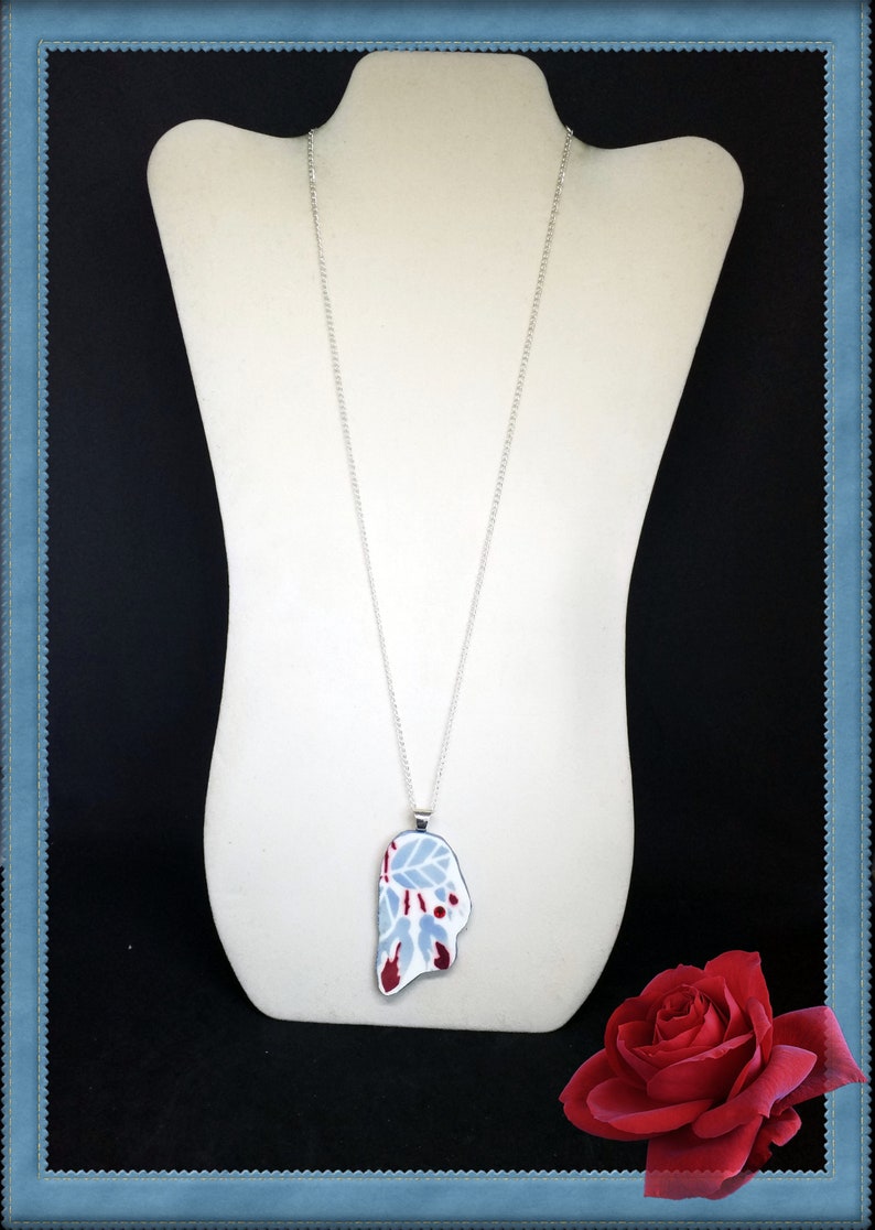 Handmade French broken china red rosebud pendant