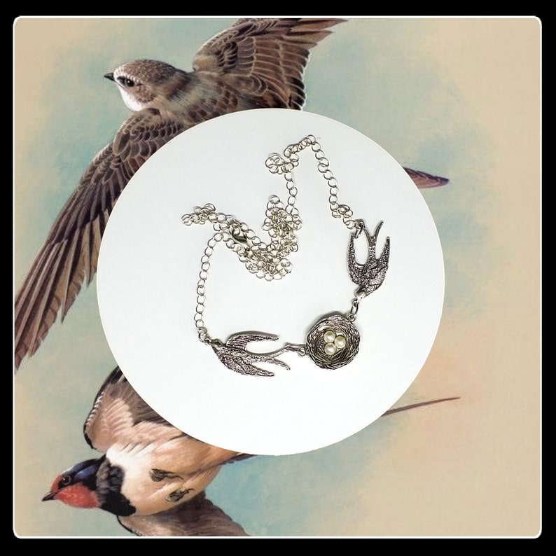 Handmade Silver Birds Nest and Pearls Spring Necklace Etsy