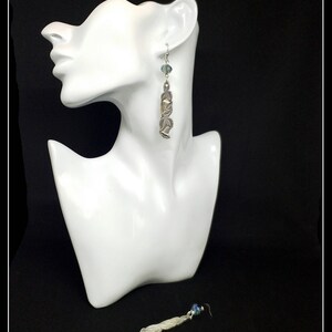 Handmade silver spoon and blue crystal beads long dangle earrings image 5