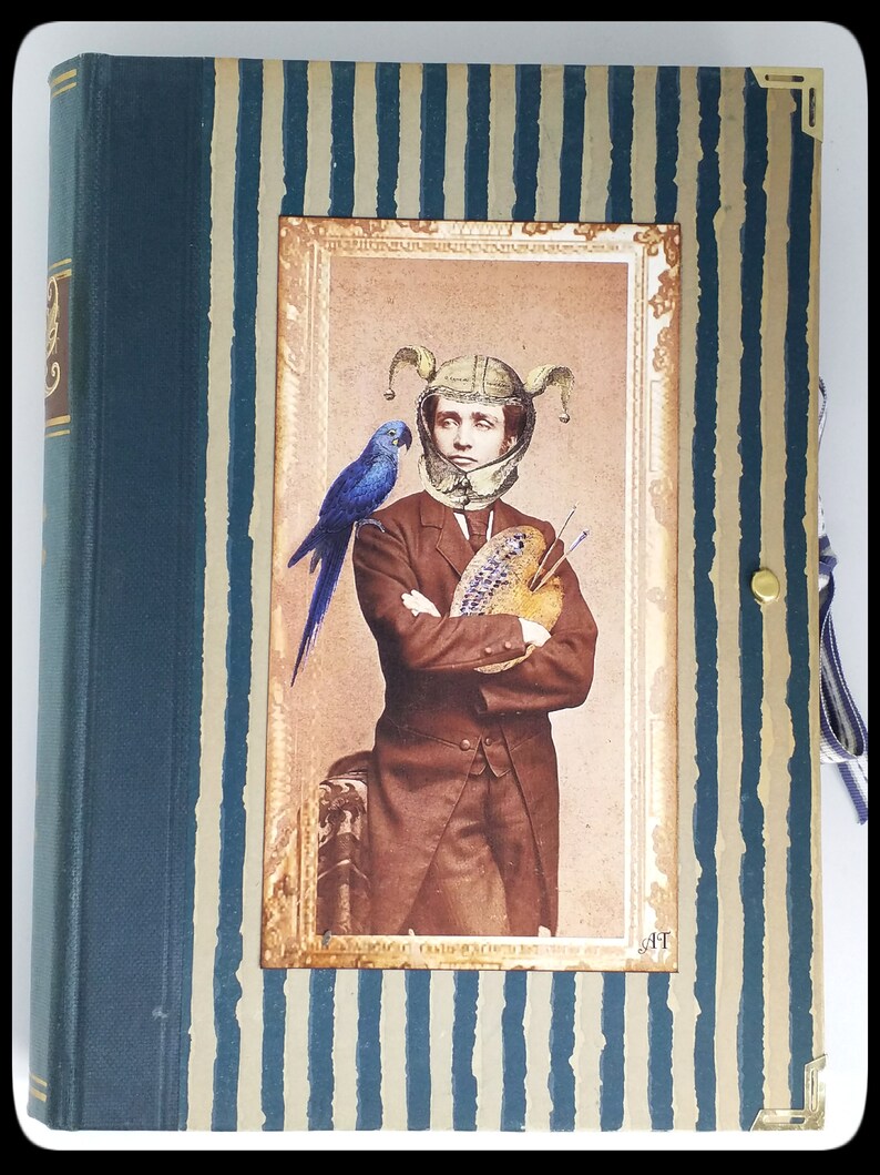 Handmade old book cover big blue trinket box