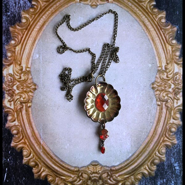 Handmade gold and red sugar spoon pendant