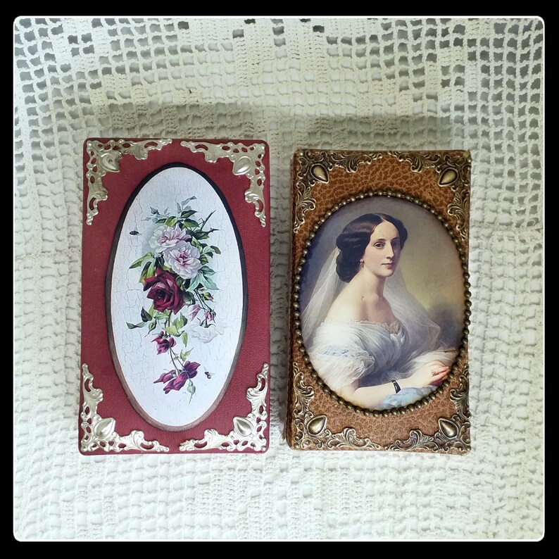 a set of two Handmade altered Victorian style mixed media jewelry boxes