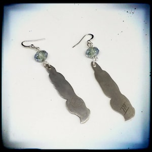 Handmade silver spoon and blue crystal beads long dangle earrings image 6