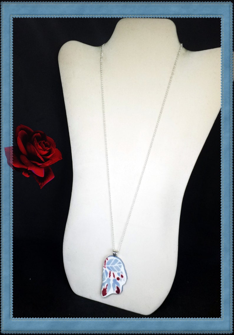 Handmade French broken china red rosebud pendant