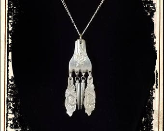Handmade big silver fork and spoons pendant