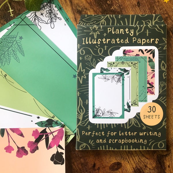 Planty Illustrated Papers, for Letter Writing, Scrapbooking, and Home Decor- Leafy Nature Handmade and Eco-Friendly Stationery