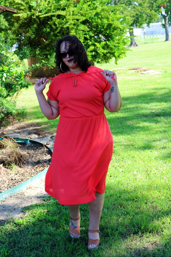 70s Red Gauze Dress