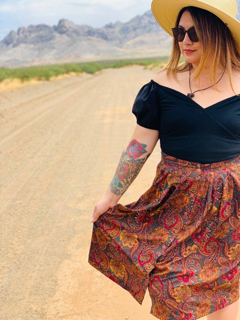 90s Brown Paisley Print Skirt