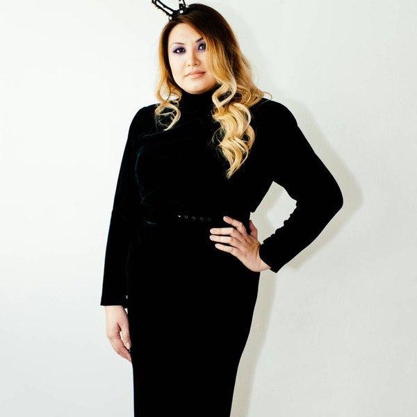 80s Evan Picone Black Velvet Dress