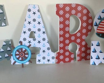 nursery boys letters, red and navy wood letters for baby nursery, nautical boys name letters, hanging letters for bedroom, wood letters