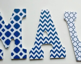 Wood Letters Decorative wood letters wall letters for baby nursery, hanging letters for boys, navy and white letters, baby shower gift