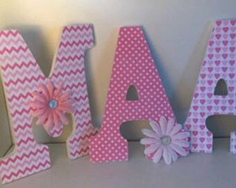 wall letters for baby girl nursery, wood letters with name, name hanging wall letters, Pink letters for girls