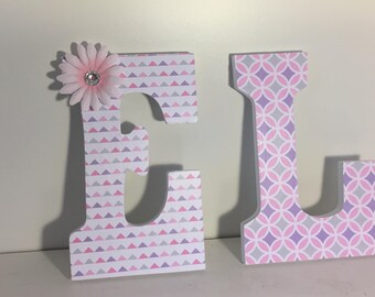 girls baby nursery letters, wood letters, wall letters to hang, decorative nursery letters, custom letter, pink and purple  for baby girl,