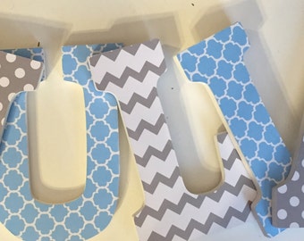Julia girls name letters for baby nursery blue and gray decorative wall letters baby's room design custom made wood letters hanging name art