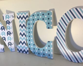 Wood letters for nursery in elephant theme, baby nursery letters