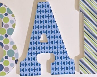 boys wall name letters, baby nursery letters in blue, Barrett, wood letters, decorative letters, custom personalized letters for wall