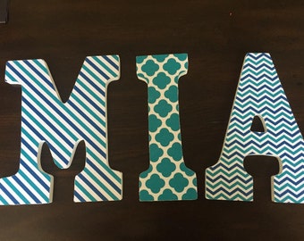 Beautiful teal and navy wood letters for bedroom, baby room letters, hanging name letters, MIA