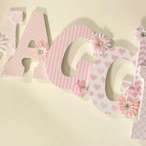 pink wood letters, wall letters for girls, baby nursery letters, letters with butterflies, hanging decorative letters, custom letters