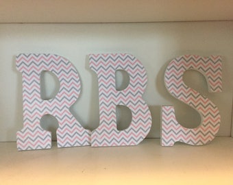 Pink and gray chevron nursery letters